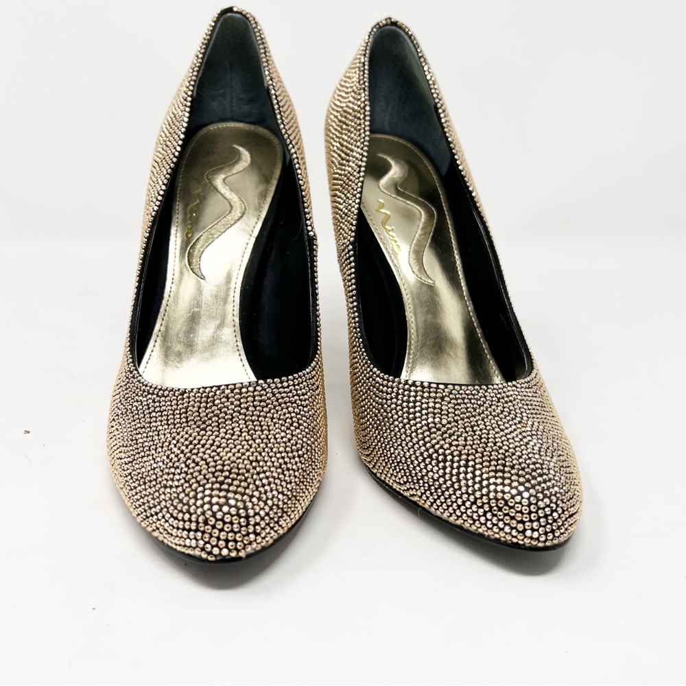 Nina Gold Metallic beaded stiletto heels 9M - Picture 5 of 10